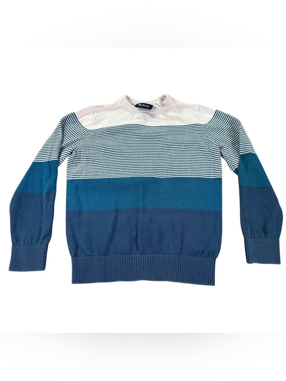The Children’s Place Boys Sweater S 5/6 Teal Navy Cream Colorblock Cotton